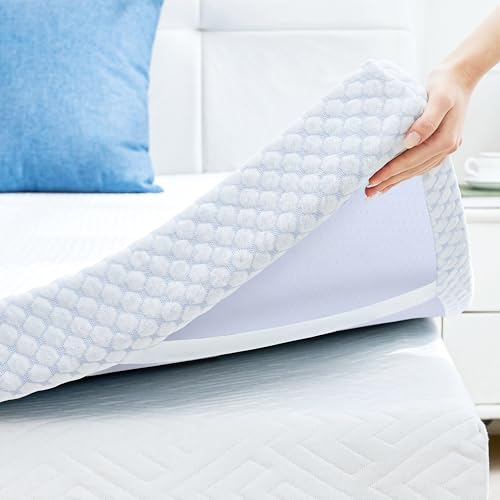 Image of SINWEEK 2 Inch King Cooling Memory Foam Mattress Topper for Pressure Relief, Bed Mattress Pad with Cooling Soft Cover and Corner Straps, CertiPUR-US Certified