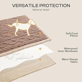 Luciphia Waterproof Pet Blanket, Liquid Pee Proof Dog Blankets for Sofa Bed Couch, Reversible Sherpa Fleece Furniture Protector Cover for Small Medium Large Dogs Cats,Khaki Large（65" x 57"）