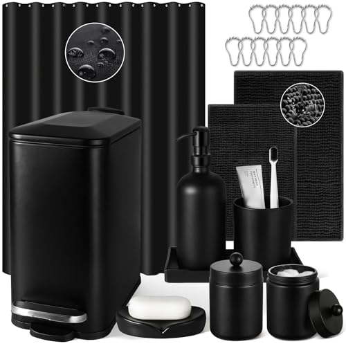 Bathroom Sets with Shower Curtain and Rugs, 22 Pcs Black