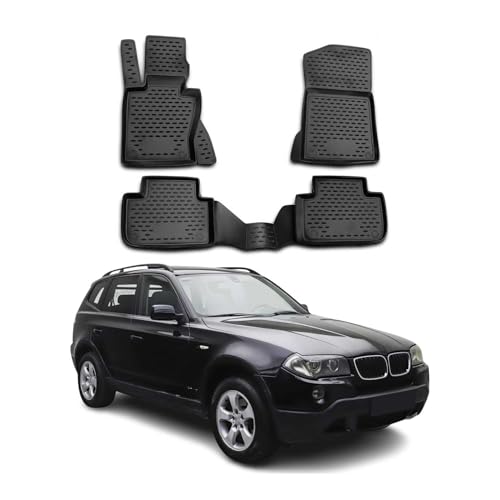OMAC Floor Mats for BMW X3 E83 2004-2010 Car Mats All Weather 3D Custom Fit Rubber Mat Waterproof Odorless TPE Floor Liners Laser Measured Non-Slip (Black)
