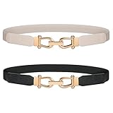 JASGOOD 2 Pack Women Stretchy Waist Belt Retro Elastic Skinny Belt for Ladies with Gold Buckle