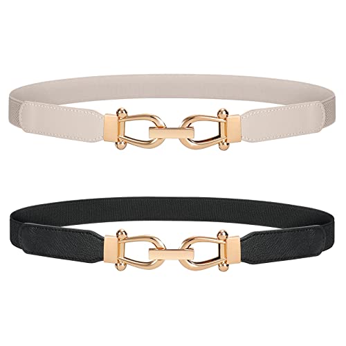 JASGOOD 2 Pack Women Stretchy Waist Belt Retro Elastic Skinny