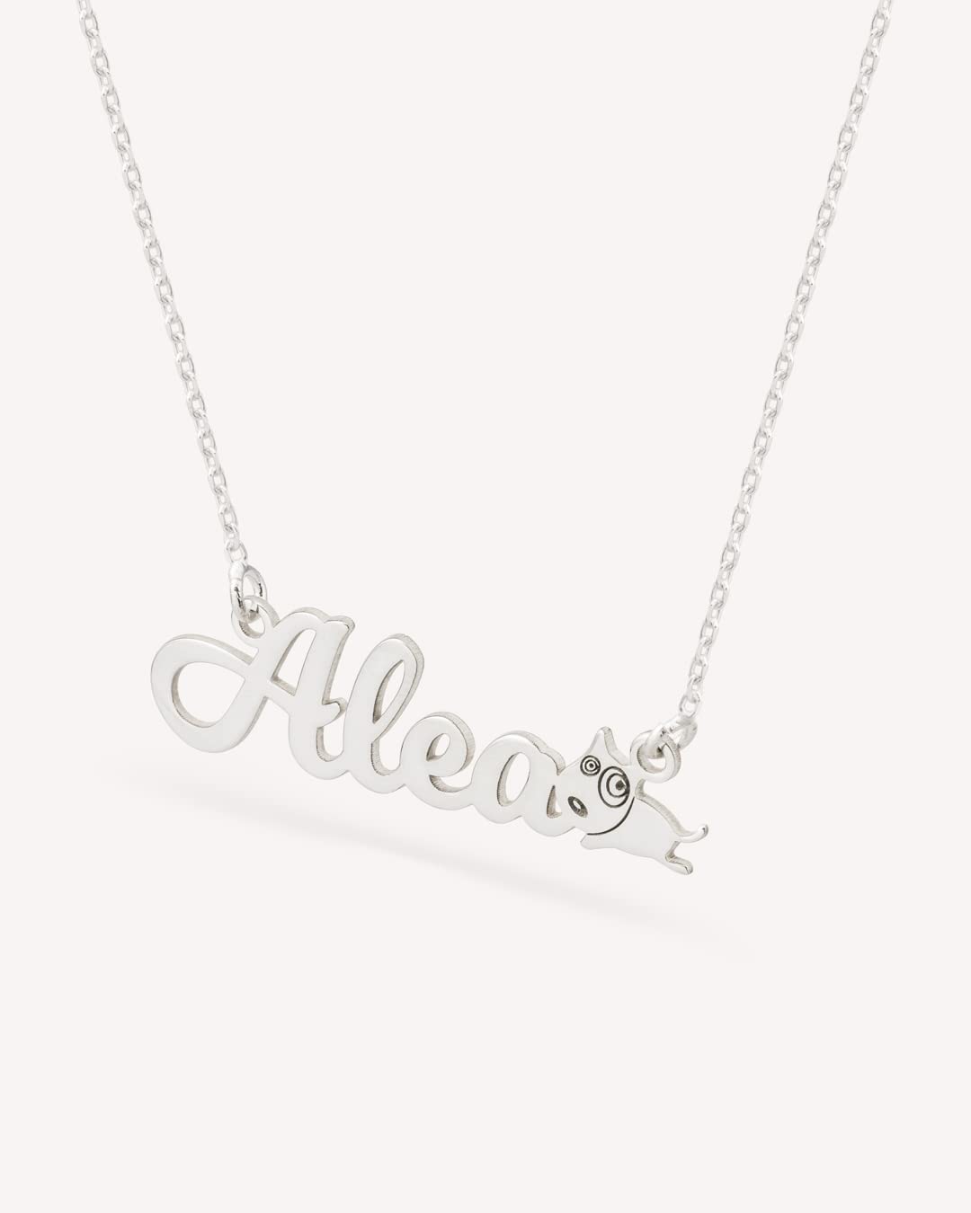 Colgante Personalizado con Nombre - Plata de Ley 925/1000 para Mujer – Collar Artesanal con Cadena Ajustable - Hecho en España (Modelo Dog, Plata de Ley)