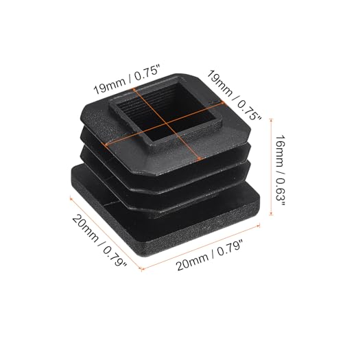 Image of uxcell 4Pcs 20mmx20mm(0.79inch) Plastic Tubing Plug Square Post End Caps for Handrail Stair Newel Guardrail Tube Black, a23081900ux0142
