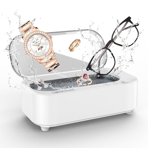 Pulitore ad ultrasuoni per occhiali, 48000 Hz, pulitore ad ultrasuoni ad alta frequenza, 350 ml, dispositivo professionale per la pulizia degli occhiali, per oro, argento, occhiali, orologi, anelli