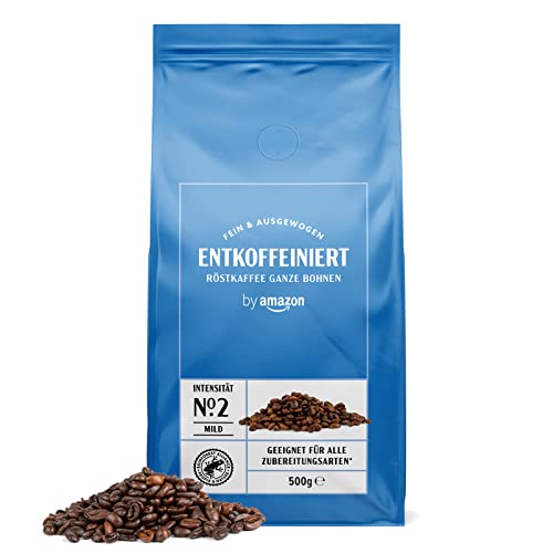 by Amazon Entkoffeinierte Kaffeebohnen Decaffeinato, Leichte Röstung, 1 kg (2 Packungen mit 500g)...