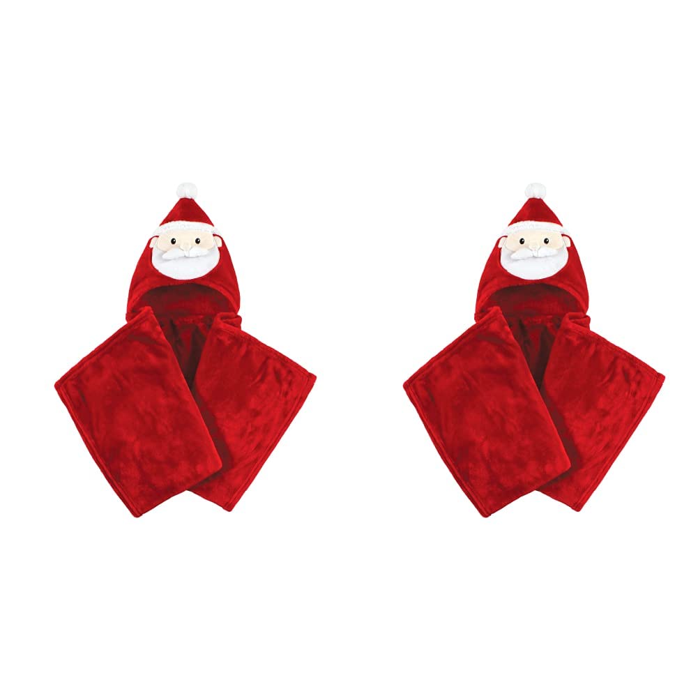 Hudson Baby Unisex Baby and Toddler Hooded Animal Face Plush Blanket, Red Santa, One Size (Pack of 2)