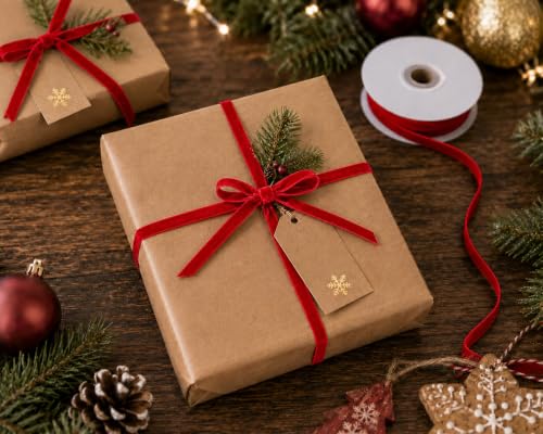 Image of Tsorode 10 Yards Red Velvet Ribbon for Christmas Tree,3 /8 Inch