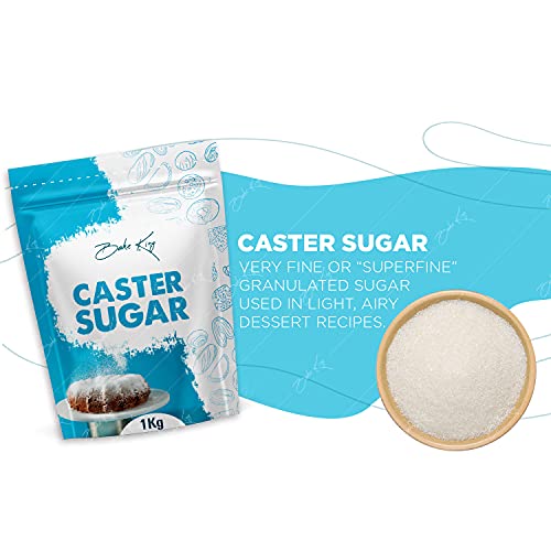 Image of BAKE KING Caster Sugar 1kg, Natural Sulphur less Pure White Sugar, Castor Sugar for Baking, Finely Granulated Free-Flowing Sweetener