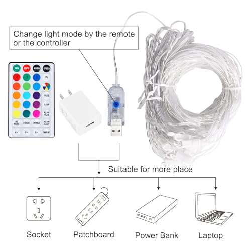 Image of 16 Colors Changing Curtain Lights - 400 LED 14.8 X 9.8 FT Fairy String, 7 Modes Twinkle with Remote, Backdrop Wall Hanging Dripping for Bedroom Backyard Halloween Christmas Decor