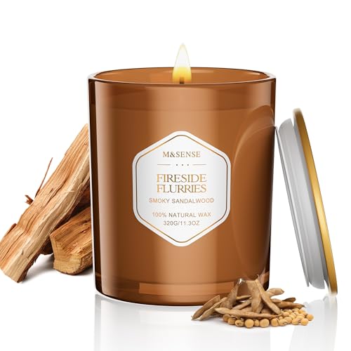 M&SENSE Candele profumate al legno di sandalo, candela naturale in cera di soia per la casa, candele autunnali, candela non tossica con stoppino di cotone per Spa Yoga, 320g, fino 70 ore