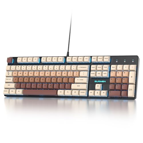 Image of Wired Full Size Brown Mechanical Keyboard 104 Keys Creamy Keyboard with Number Pad, RGB Gaming Keyboards, Linear Red Switch, NKRO for Windows Laptop PC Gamer(104 Brown)