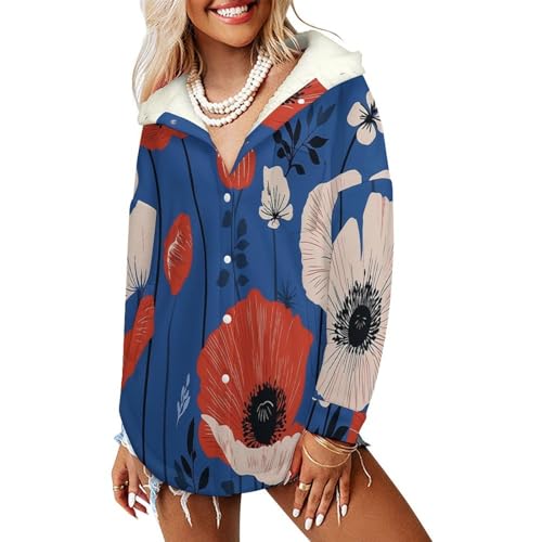 Veste peluche chaude à capuche pavot pour automne hiver