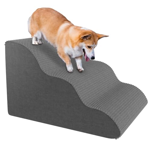 Escalier pour petits chiens et chats - Design incurvé confortable, housse imperméable, marches en mousse haute densité, durable et léger, structure à 3...