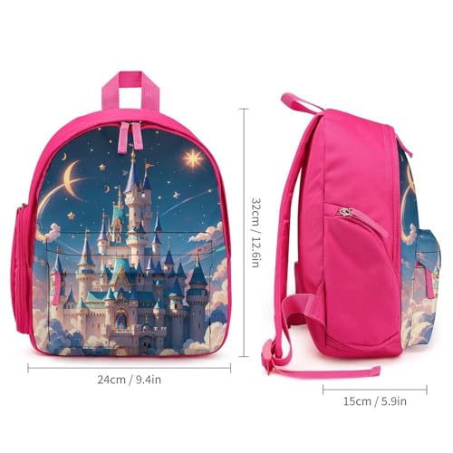 Cool Aesthetic Castle Backpack for Men Women, Durable Small Bookbag Lightweight Daypack for Travel, Hiking, Pink-style2