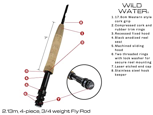 Wild Water Standard Fly Fishing Combo Starter Kit, 3 Or 4 Weight 7 Foot Fly Rod, 4-Piece Graphite Rod With Cork Handle, Accessories, Die Cast Aluminum Reel, Carrying Case, Fly Box Case & Fishing Flies #TOP2