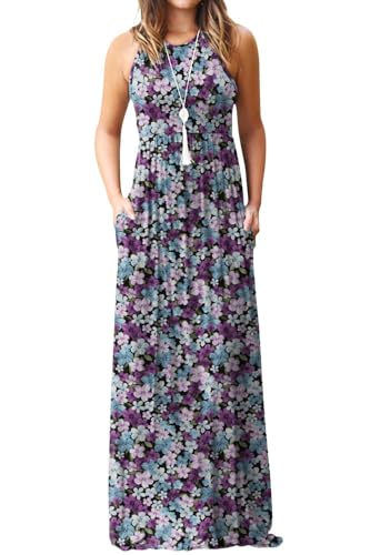 Image of DEARCASE Women's Sleeveless Summer Maxi Dress with Pockets,Beach,Vacation