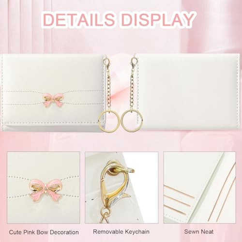 Image of Sunwel Fashion Cute Coquette Bow Wallet with Key-chain Aesthetic Card Holder ID Window for Women Girls (392CREAM)