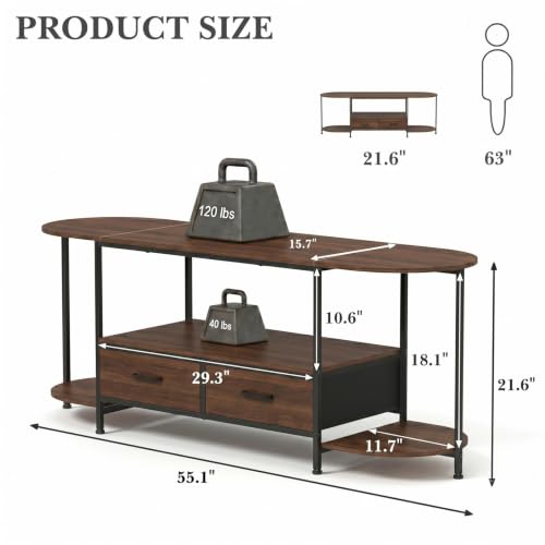 Faesun 55" TV Stand for TVs up to 55 Inches, Curved Edge Media Console & Entertainment Center with 2 Fabric Drawers, Modern TV Console Table for Living Room or Bedroom, Walnut by Faesun - Used condition - Image 3