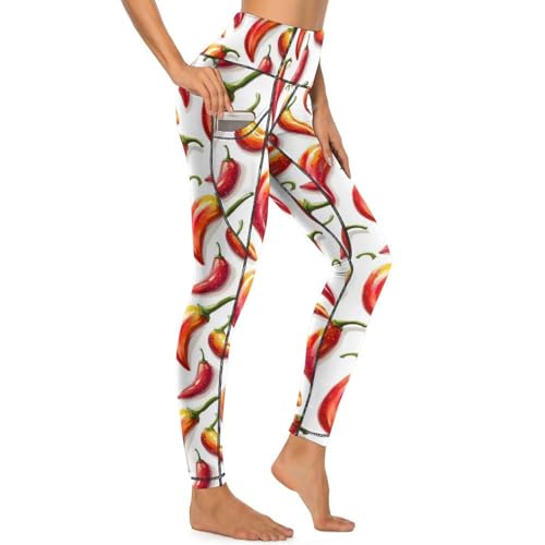 Legging piment rouge avec poches latérales et taille haute gainante