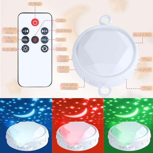 Baby Crib Mobile with Music and Lights, Mobile for Crib with Remote Control, Rotation, Starlight Projection, Crib Toys for Babies Boys Girls - Thumbnail 4