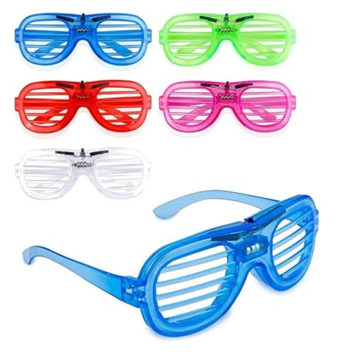 Image of Crackles 6 pcs Light Up Slotted Rock Star Sunglasses Light Glow in under UV Light Glasses Transparent Goggles, Party Eyeglass, Party Goggles for Kids Party, Birthday Return Gifts- Multi Color