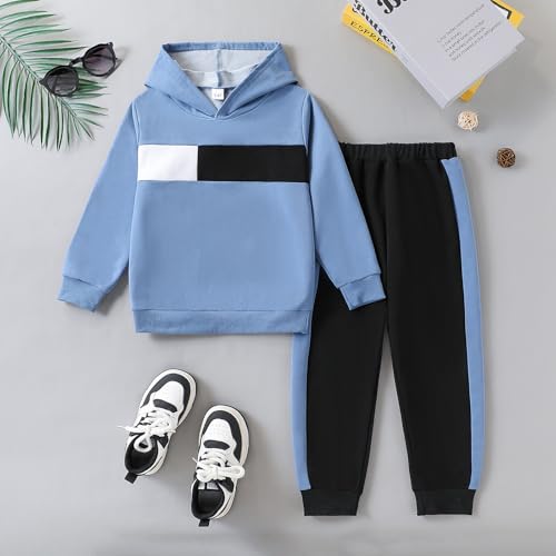 Image of KIDLAGA Toddler Boy Clothes Long Sleeve Hoodie Sweatsuits Tops and Pants Boys Fall Winter Color Block Outfits Set 5-12 Years
