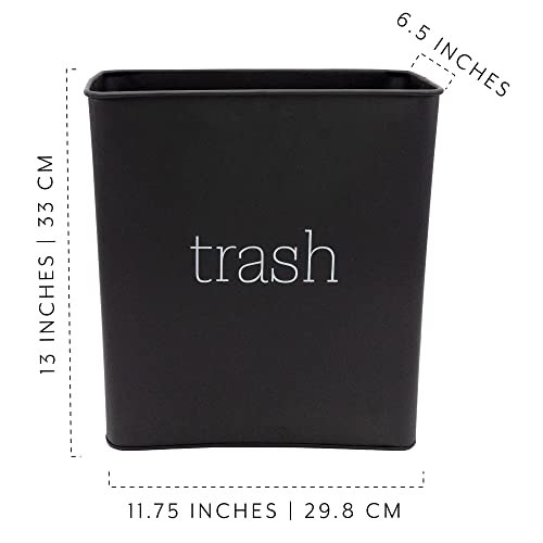 Image of AuldHome Design Black Enamel Trash Can; Modern Farmhouse Style Wastebasket for Bathroom, Bedroom, or Office