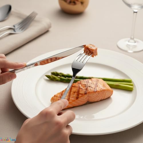 Image of Floral Silver 5 Pcs Stainless Steel Cutlery Set for Dining Table, Dishwasher Safe Glossy Flatware (1 Spoon Set+1 Forks Set+1 Butter Knife+1 Dessert Spoon+ 1 FruitFork)