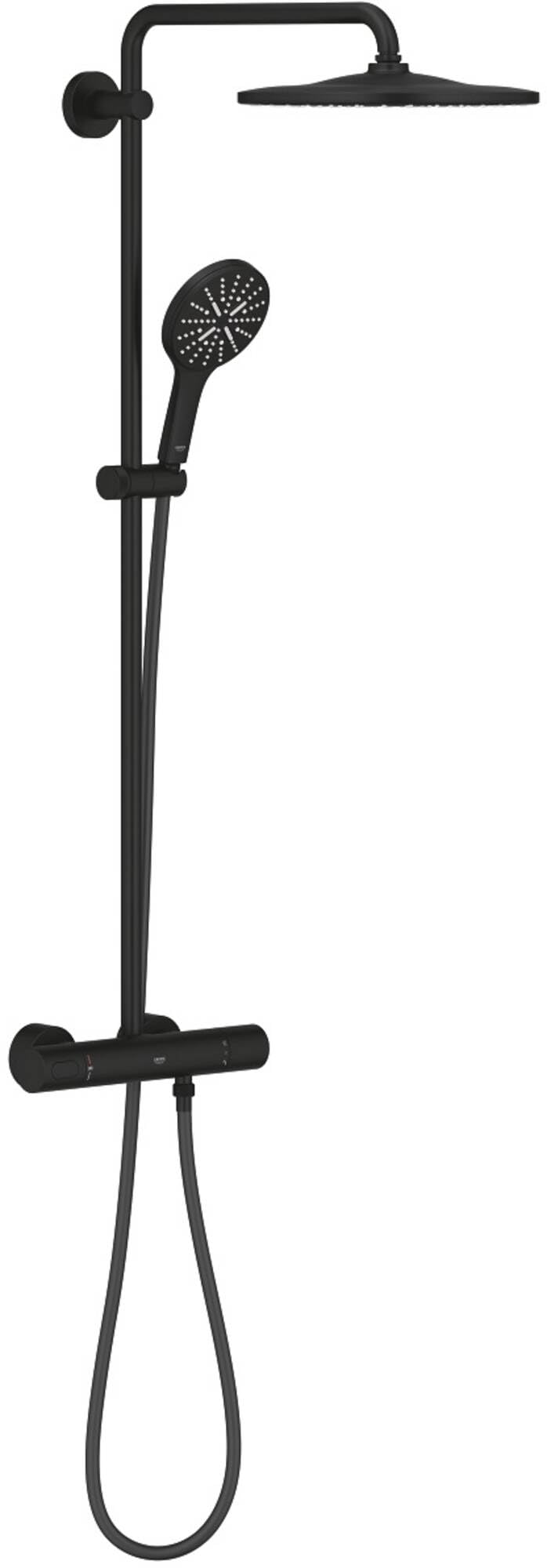 Grohe Rainshower Smartactive 310 Duvara Monte Termostatik Bataryalı Duş Sistemi Phantom Black - 22119KF0