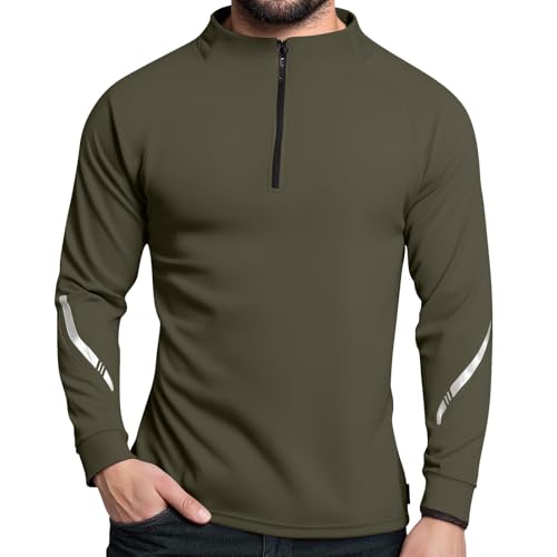 Camiseta de manga larga para hombre, con cremallera 1/4, ligera, deportiva, transpirable, deportiva, gimnasio, entrenamiento, culturismo, camiseta funcional, fitness, verde, L