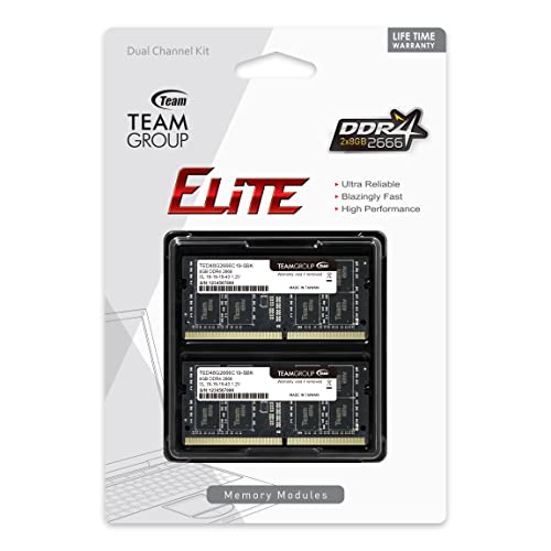 TEAMGROUP Elite DDR4 16GB Kit (2 x 8GB) 2666MHz PC4-21300 CL19 Unbuffered Non-ECC 1.2V SODIMM 260-Pin Laptop Notebook PC Computer Memory Module Ram Upgrade - TED416G2666C19DC-S01