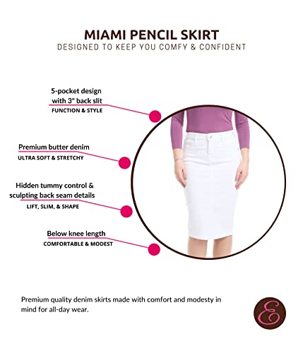 Esteez White Jean Skirts For Women Knee Length - Modest Denim Skirts For Women Midi Length - Knee Length Skirts For Women - Stretch Denim Midi Skirts - Miami (Ex802146 White 2) #TOP2