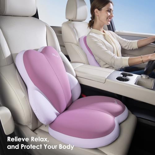 Image of FLORICH Car Seat Cushion and Back Support for Car Ultrathick Memory Foam Office Chair Cushions with Lumbar Support Pillow for Sciatica & Back & Tailbone Pain Relief (Purple)