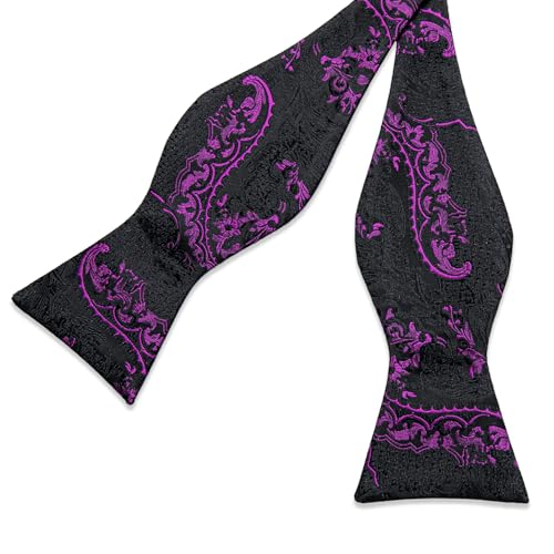 Image of DiBanGu Paisley Bow Ties for Men Silk Self Tied Bowtie and Pocket Square Cufflinks with Lapel Pin for Wedding Party