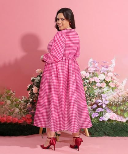Image of TIYOMI Womens Plus Size Dresses Fall Long Sleeve Maxi Dresses V Neck Floral Spring Party Dress with Pockets XL-5XL (14W-28W)