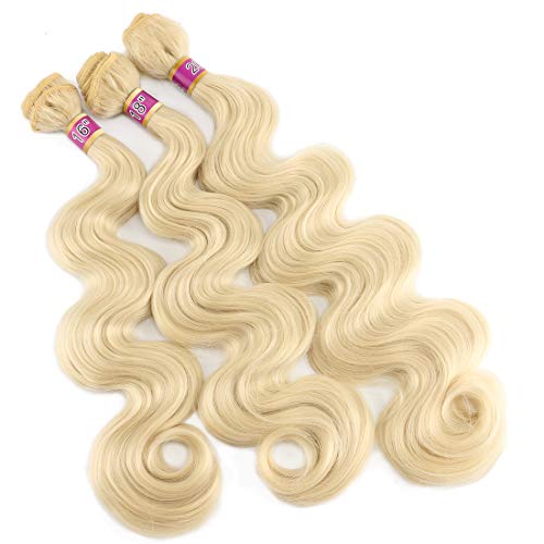 Body Wave Synthetic Hair Weave 3 Bundles Deal High Temperature Heat Resistant Fiber 16 18 20 Inches Color 613# Can Be Straightened