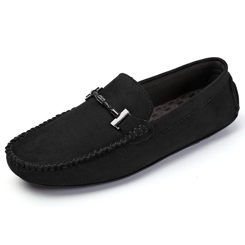 Mens Loafers Suede Vamp Round Toe Driving Shoes Resistant Flat Heel Comfortable Prom Slip On(Black,10 M US)3