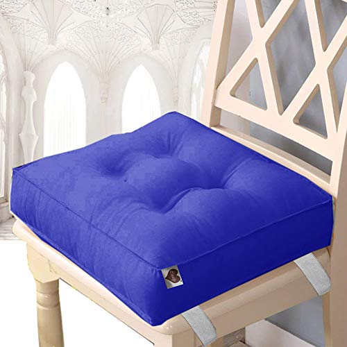 Image of COOZLY 18 Inches X 18 Inches Chairpad /Seat Cushion with Elastic Straps - Cotton Printed Design Tuf Fibre Filling | Seat Cushion (Blue)