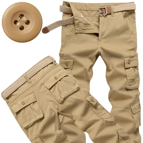 SOOUICKER Outdoor Cargohose Herren Regular Fit Outdoor Hosen Baumwolle Arbeitshosen Männer Viele Taschen Vintage Wanderhose Cargo Trekkinghose Weit Lang