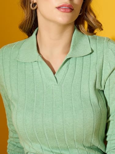 Image of 98 Degree North Women Ribbed Collar Neck Pullover-G1154-BROWN