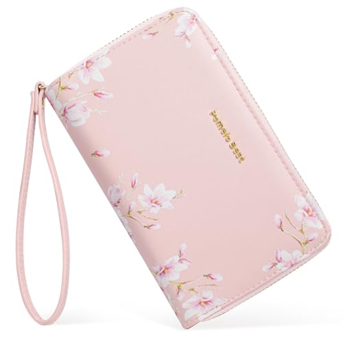 Pomelo Best Womens Wallet Leather RFID Blocking Credit Card Holder with Coin Pocket Zip Around Wristlet Medium Purse for Ladies Pink 2025