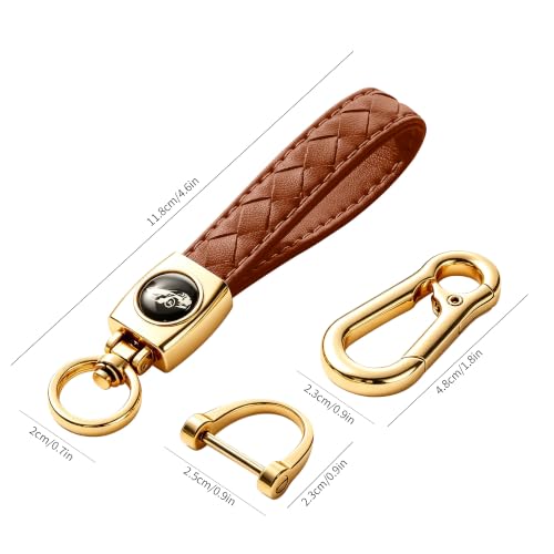 Image of Gkeygo Carabiner Keychain, Universal Heavy Duty Woven Handmade Leather Key Chain, Car Fob Key Keychains with 360 Degree Rotatable Snap Swivel and Anti-Lost D-Ring for Men and Women,Light Gold - Brown