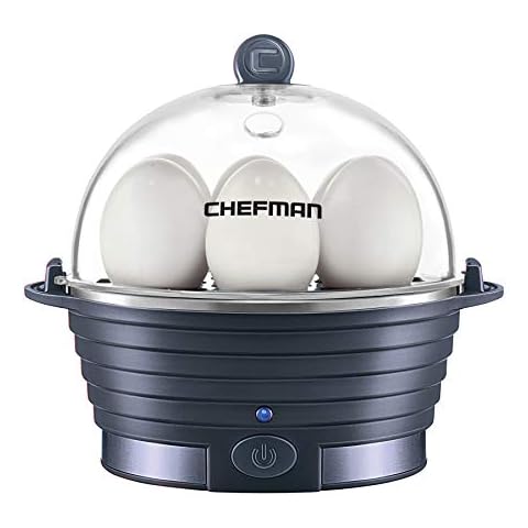 Chefman Electric Egg Cooker Boiler, Rapid Poacher, Food & Vegetable Steamer, Quickly Makes Up To 6, Hard, Medium or Soft Boiled, Poaching/Omelet Tray Included, Ready Signal, BPA-Free, Midnight Blue Cover