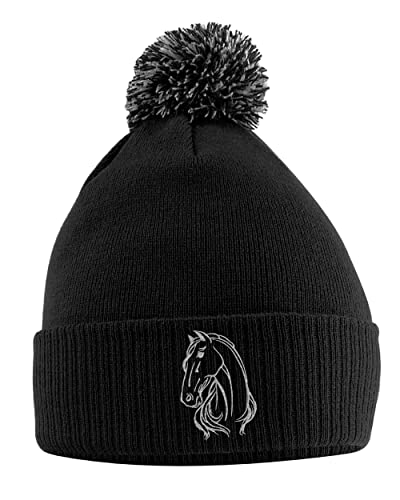 Horse Head Hat - Bobble Beanie Hat - Equestrian Gifts for Girls - Winter Beanie Hat with Cute Horse Embroidered On The Front3