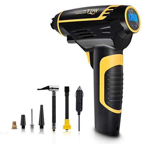 TDW Compresor Aire Coche Inalámbrico, 12V Bomba Inflador Portátil Recargable Electrico con Manómetro Digital, 150PSI Compresor Neumáticos para Auto Bicicleta y Objetos Inflables