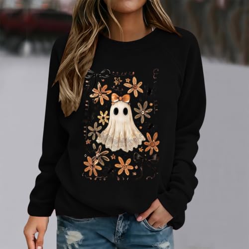 ENCURKUS Halloween Sweatshirt Women Cute Ghost Spooky Season Pullover Tops - image 5