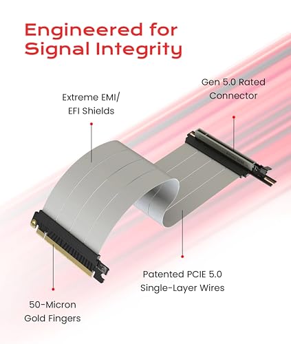 Image of LINKUP PCIE 5.0 Riser Cable | for Vertical GPU Mount | Left Angle | Graphics Card GPU Ready | Usable with PCIe 4.0 & RX9070 / RTX5090 | 30cm (Total Length: 34cm)