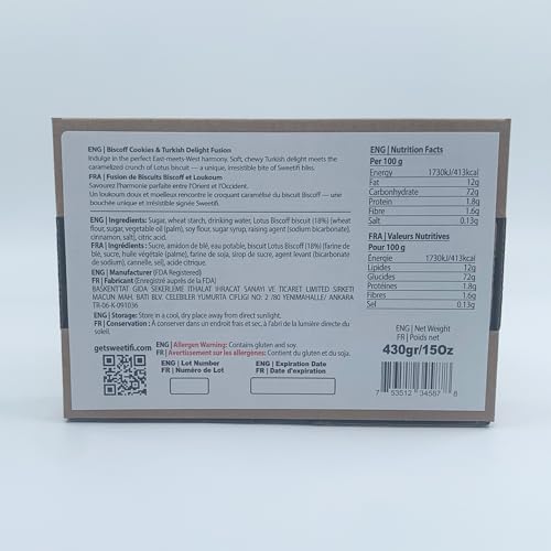Sweetifi Biscoff Bisküvili Lokum, Gurme Biscoff Kurabiyeli Lokum Sandviç, Sade Türk Lokumu Dolgulu B