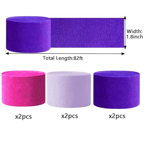 Image of We Moment Hot Pink & Purple Crepe Paper Streamers - 1.8 Inch Widening, 6 Rolls, 83 Feet per Roll for Birthday & Wedding Parties